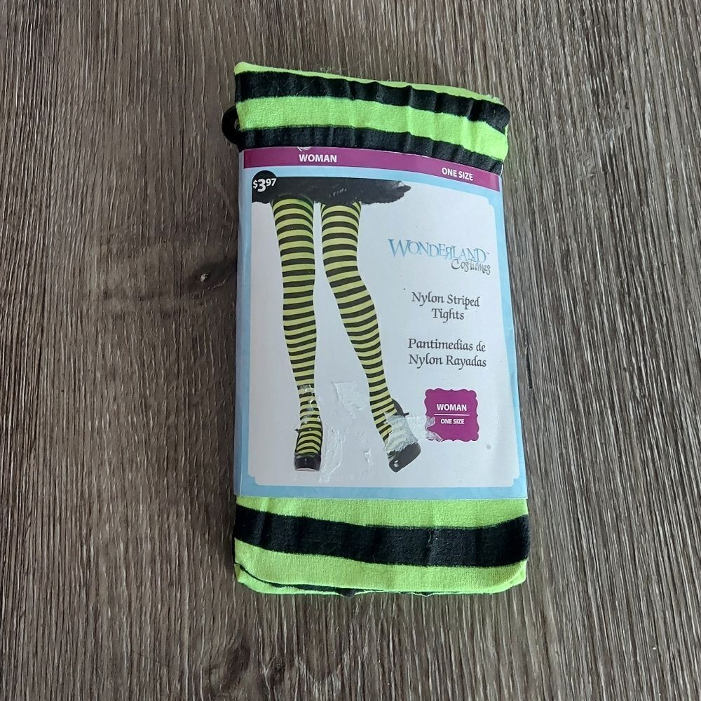 ADULT GREEN & BLACK STRIPED TIGHTS Costume Regular Women Ladies Halloween New